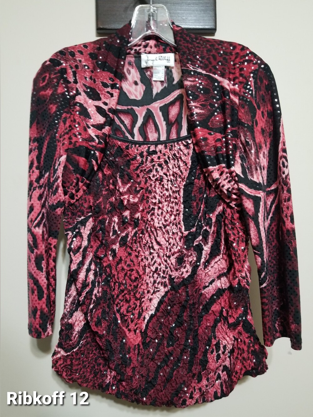 Joseph RIBKOFF Top, Women's Clothing, Shirt, 12, Formal, Animal Print, Red, Knit